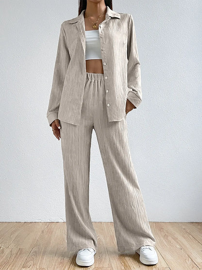 Women's Pantsuit – Relaxed Fit – Breathable Fabric – Shirt and Wide Trousers