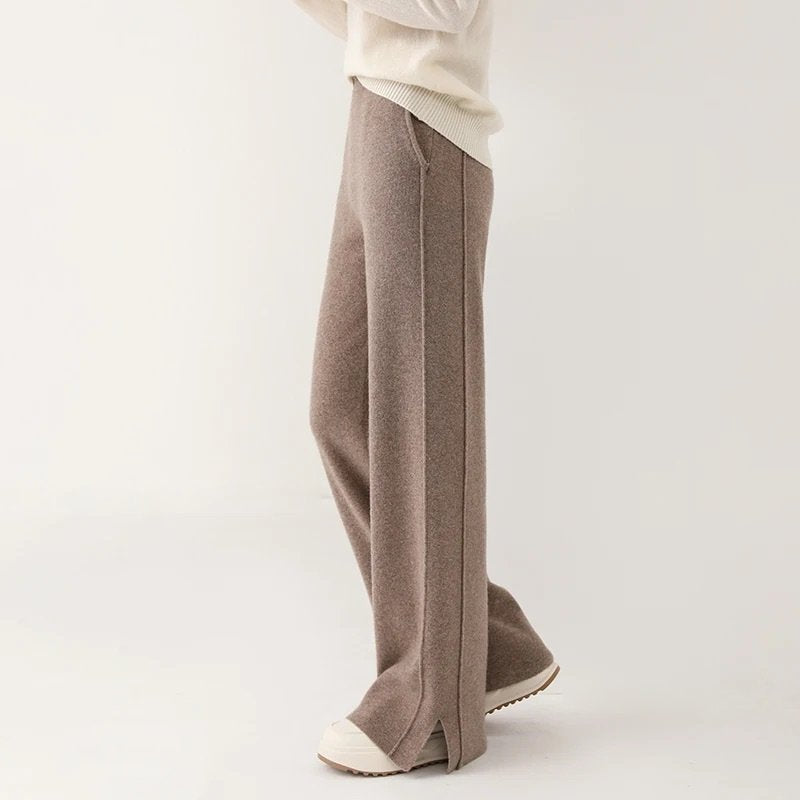 Teresa Wide-Leg Pants | Full-Length Slit Hem Pants