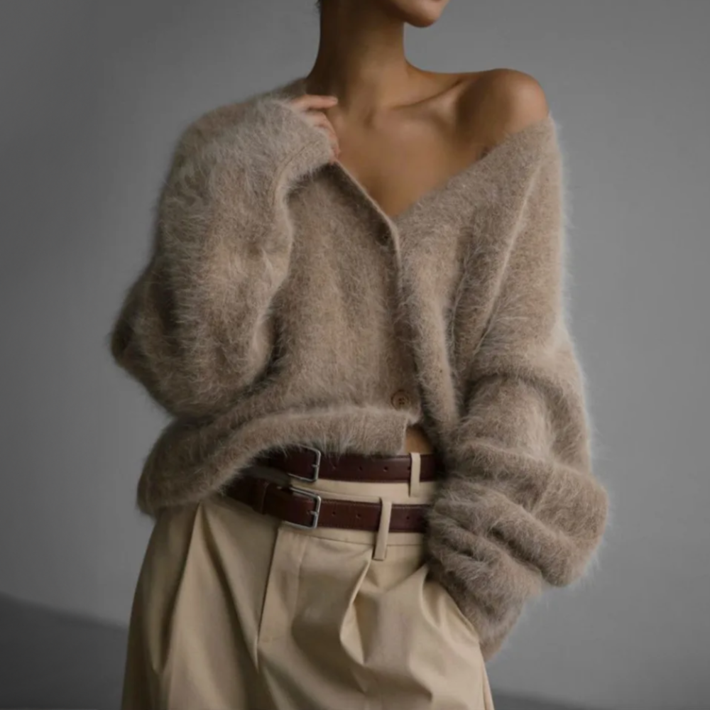 Women's Cardigan - Soft Mohair Blend - Oversized Fit - Open Front with Buttons