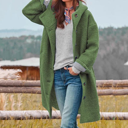 Women's Coat - Oversized Fit - Knee-Length with Buttons and Wide Collar