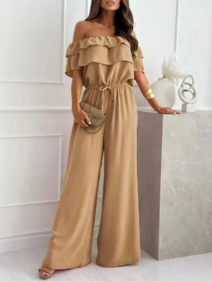 Women's jumpsuit – Off shoulder – Ruffle edge – Wide legs – Light breathable fabric