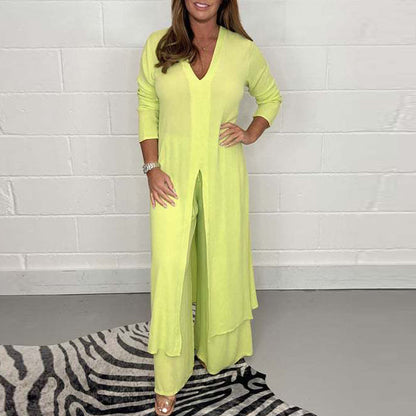 Dame Jumpsuit - V-hals - Lange Ermer - Vid Passform - Bred Ben - Elegant Design