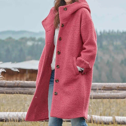 Women's Coat - Oversized Fit - Knee-Length with Buttons and Wide Collar