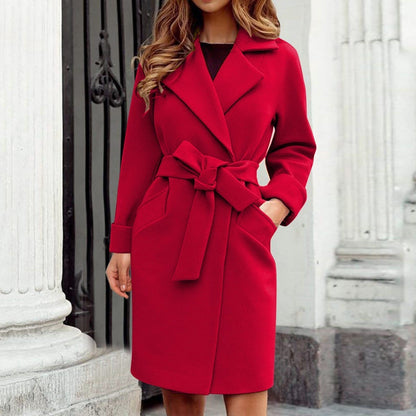 Kåpe for Kvinner - Klassisk Wrap Stil - Knelang - Notch Krage - Belte Midje