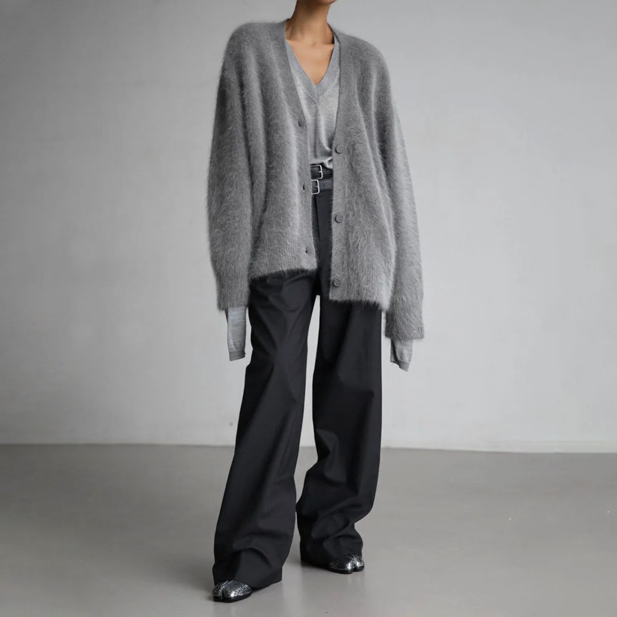 Women's Cardigan - Soft Mohair Blend - Oversized Fit - Open Front with Buttons