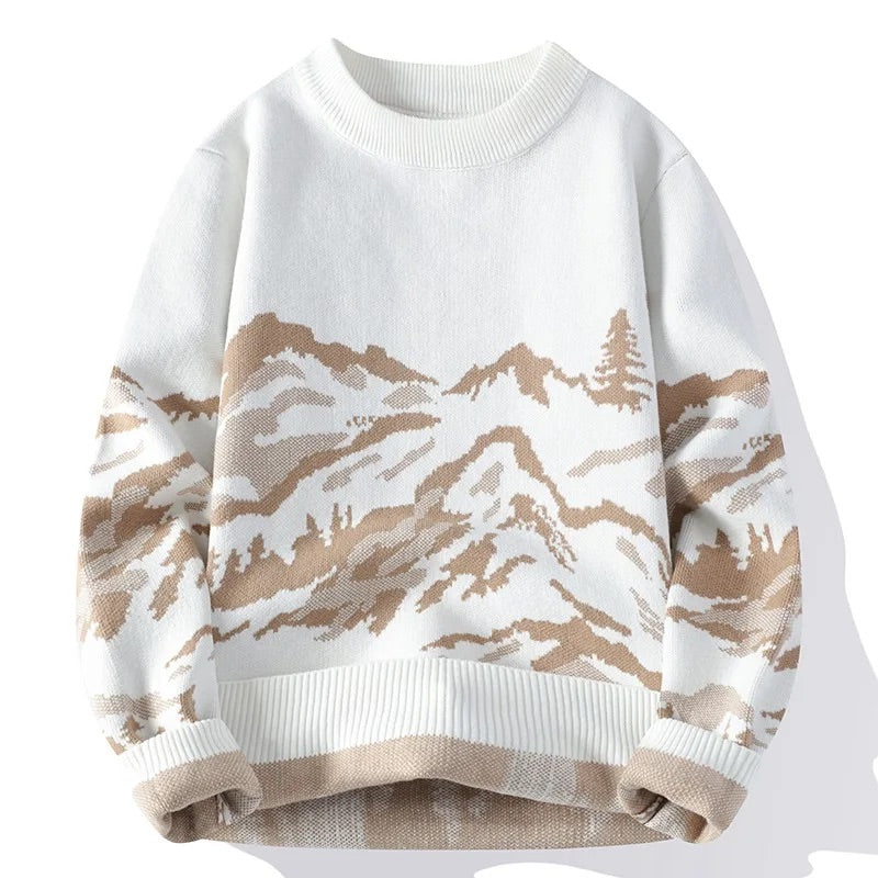 Isaac Relaxed Fit Sweater | Mountain Print Crewneck Sweater