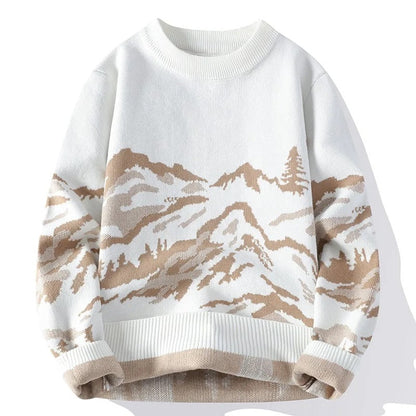 Isaac Relaxed Fit Sweater | Mountain Print Crewneck Sweater