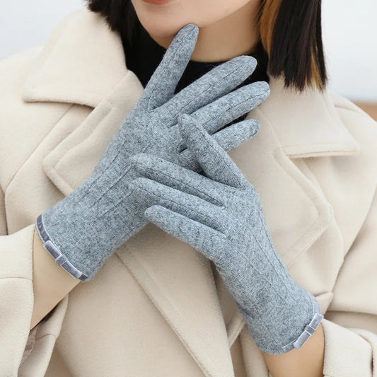 Sara Fitted Gloves | Velvet Trim & Bow Accent Gloves
