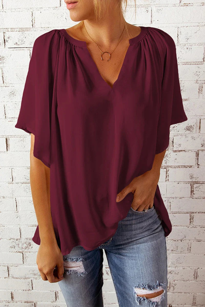 Women's Top with V-Neck – Loose Fit – Breathable Material – Short Sleeves