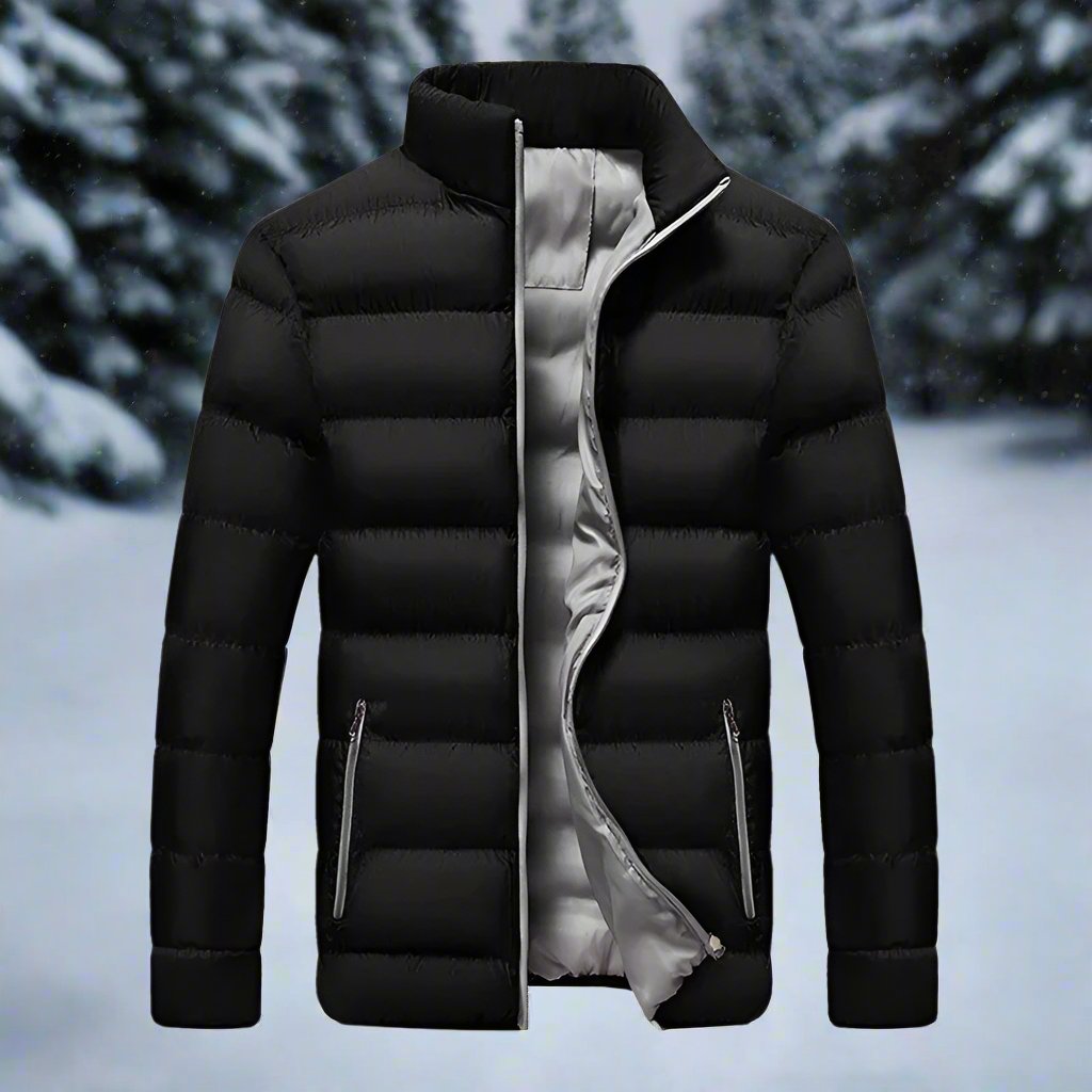 Men's Down Jacket – Warming Insulation – High Collar – Zipper Pockets – Comfortable Fit