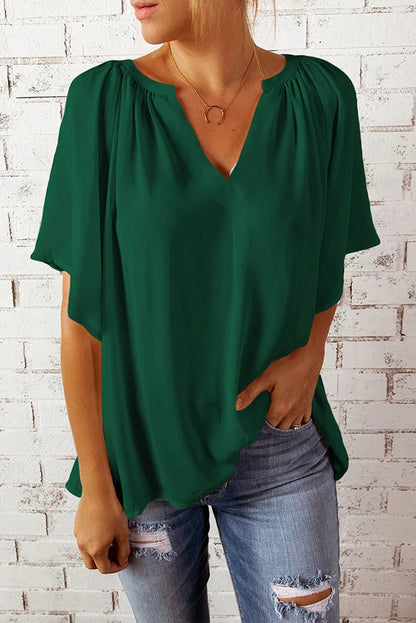 Women's Top with V-Neck – Loose Fit – Breathable Material – Short Sleeves