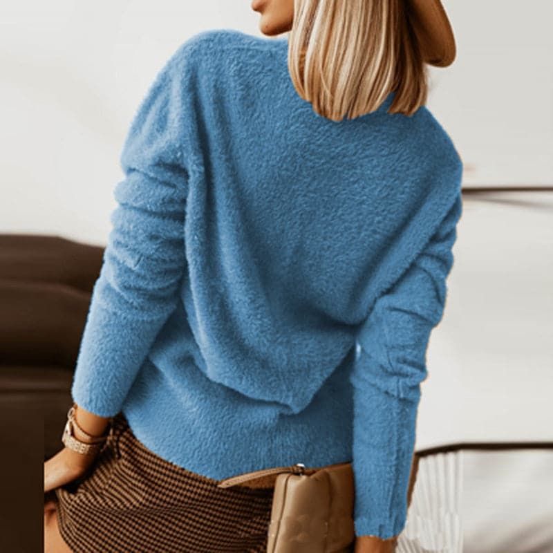 Dame Cardigan - Myk Strikk - V-hals - Store Knapper - Avslappet Passform