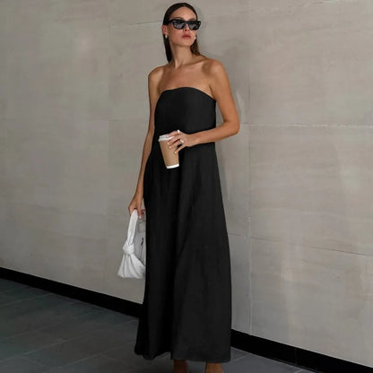 Women's Maxi Dress – Strapless – Cotton Linen Blend – Relaxed Fit – Backless