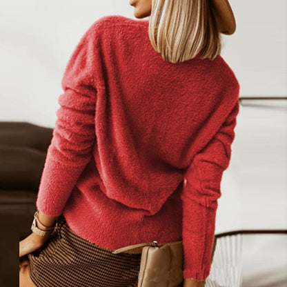 Dame Cardigan - Myk Strikk - V-hals - Store Knapper - Avslappet Passform