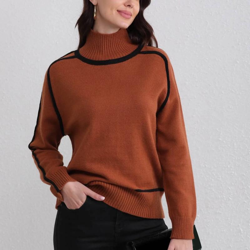 Martina Relaxed Fit Mock Neck Sweater | Contrast Trim Sweater