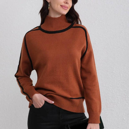 Martina Relaxed Fit Mock Neck Sweater | Contrast Trim Sweater