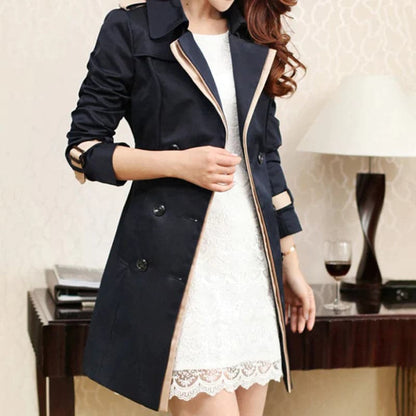 Women's Trench Coat - Double-Breasted - Mid-Length - Tailored Fit - Belt