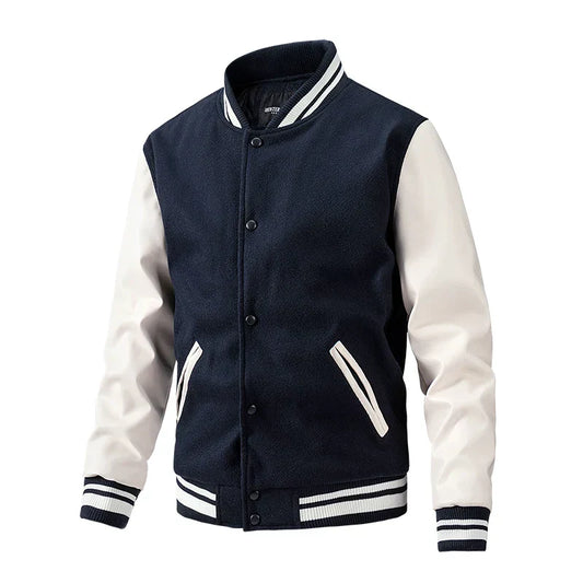 Men's Varsity Jacket – Wool Blend – Regular Fit – Snap Buttons – Ribbed Edges