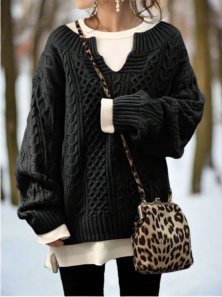Dame Strikkegenser - Kabelstrikket - Oversized Passform - Myk og Varm