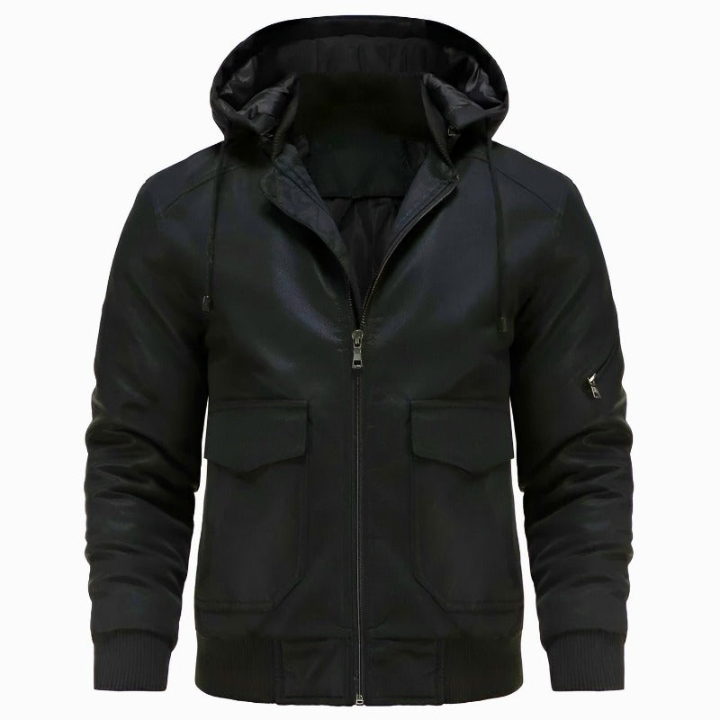 Benjamin Leather Hooded Jacket | Quilted, Zipper Closure Jacket