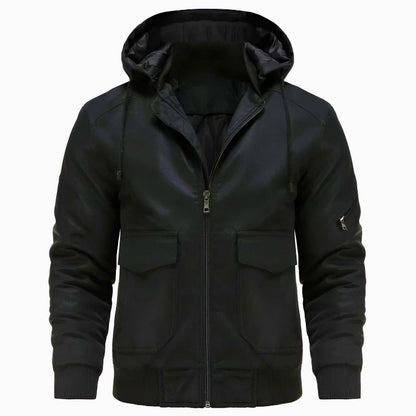 Benjamin Leather Hooded Jacket | Quilted, Zipper Closure Jacket