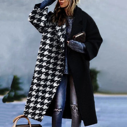Women's Coat – Wool Blend – Oversized Fit – Simple Closure – Color Block Design