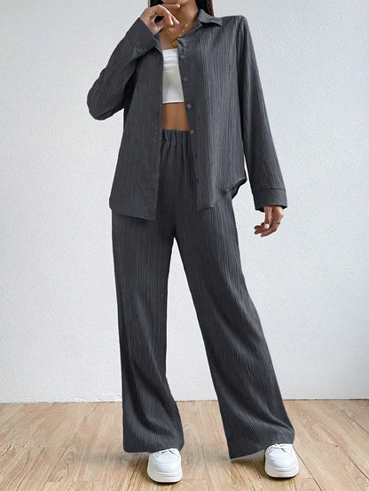 Women's Pantsuit – Relaxed Fit – Breathable Fabric – Shirt and Wide Trousers