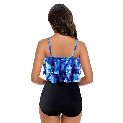 Swimsuit Women – Ruffled Top – Ruched High Waist – Modest Fit – Thin Straps