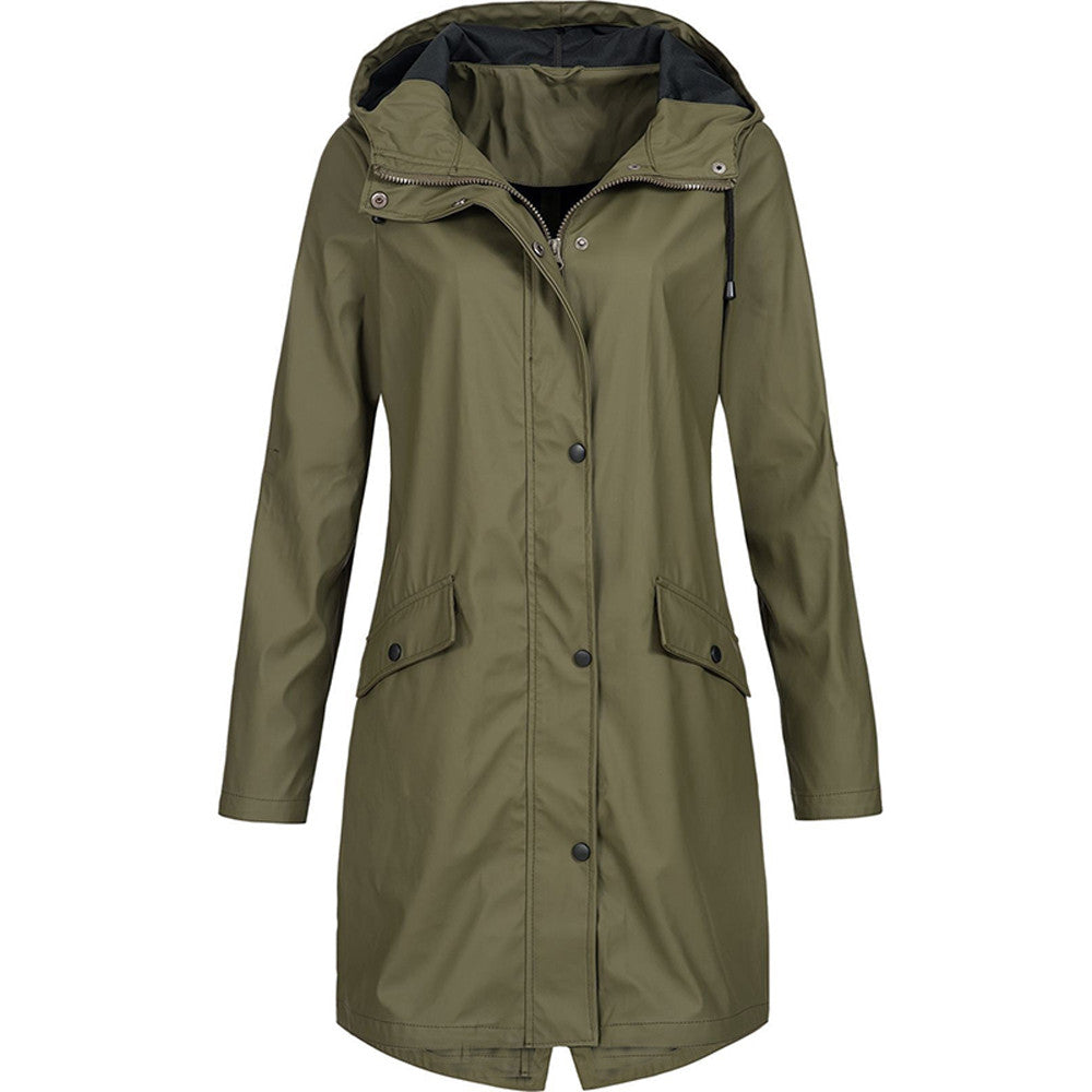 Women's Raincoat – Water-Repellent – Relaxed Fit – Hood – Mid-Length