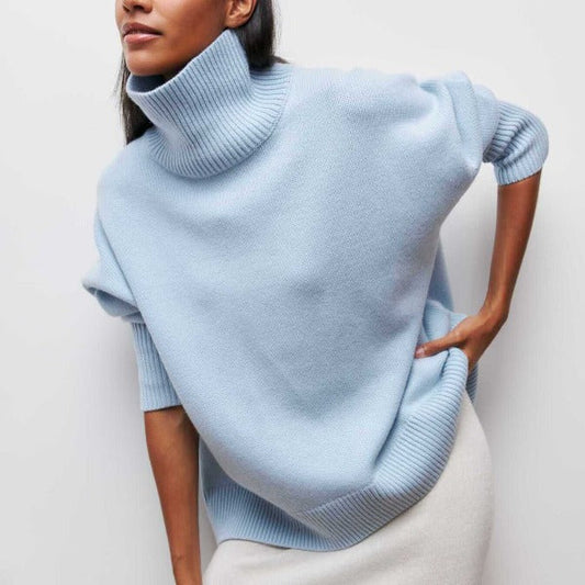 Women's High-Neck Oversized Sweater – Soft Knit – Relaxed Fit – Ribbed Sleeves