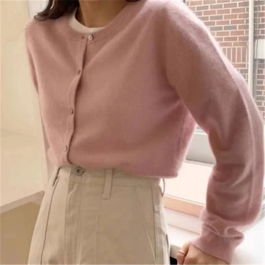 Women's Cardigan – Wool Blend – Button Closure – Slim Fit – Round Neck
