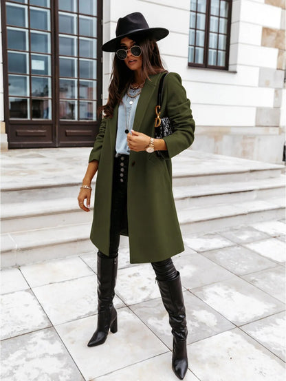 Women's Overcoat – Wool Blend – Tailored Fit – Classic Notch Collar – Elegant Design