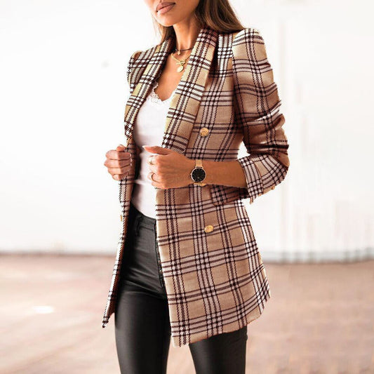 Women's Blazer – Tailored Fit – Double-Breasted – Check Pattern – Structured Cut