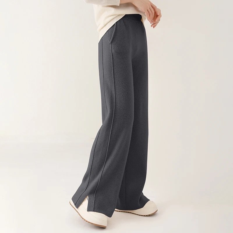 Teresa Wide-Leg Pants | Full-Length Slit Hem Pants