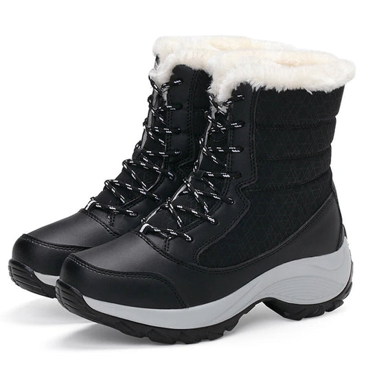 Women's Snow Boots – Mid-Calf – Water-Repellent – Lined with Faux Fur – Lace-Up – Platform Sole