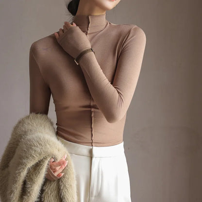 Women's Turtleneck Sweater – Slim Fit – Stretch Fabric – Long Sleeves – Minimalist Style