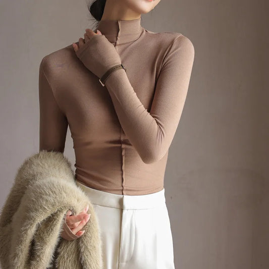 Women's Turtleneck Sweater – Slim Fit – Stretch Fabric – Long Sleeves – Minimalist Style