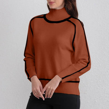 Martina Relaxed Fit Mock Neck Sweater | Contrast Trim Sweater