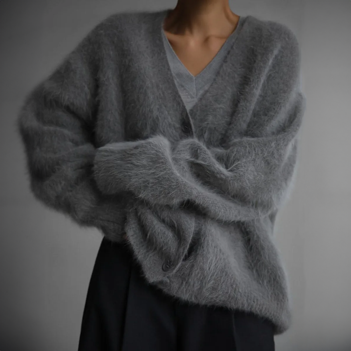 Women's Cardigan - Soft Mohair Blend - Oversized Fit - Open Front with Buttons