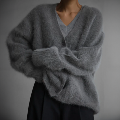 Women's Cardigan - Soft Mohair Blend - Oversized Fit - Open Front with Buttons