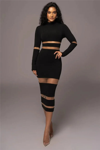 Dress for Women – Tight Fit – Midi Length – Long Sleeves – Cut-out Details
