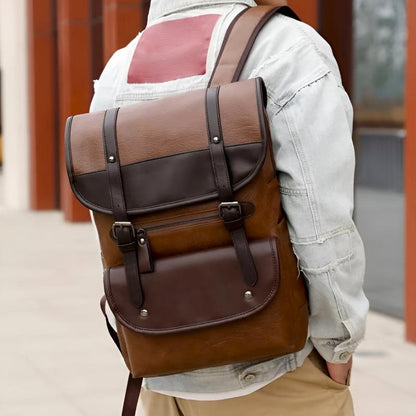 Isaac Leather Flap Backpack | Two-Tone, Buckle Straps Backpack