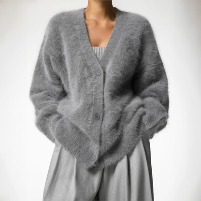 Women's Cardigan - Soft Mohair Blend - Oversized Fit - Open Front with Buttons