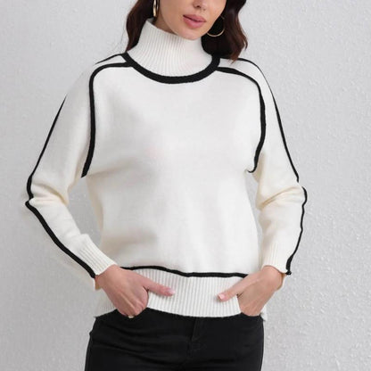 Martina Relaxed Fit Mock Neck Sweater | Contrast Trim Sweater