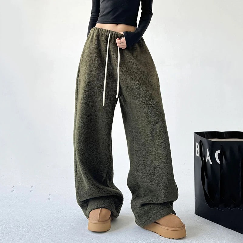Chiara Fleece Wide Leg Sweatpants | Drawstring Waist Sweatpants
