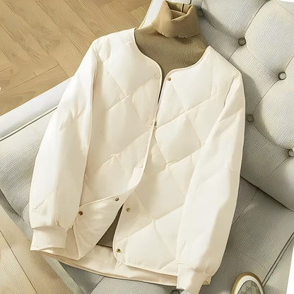 Women's Jacket - Padded Quilted Design - Relaxed Fit - Button Closure