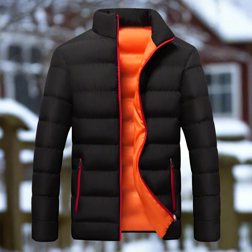 Men's Down Jacket – Warming Insulation – High Collar – Zipper Pockets – Comfortable Fit