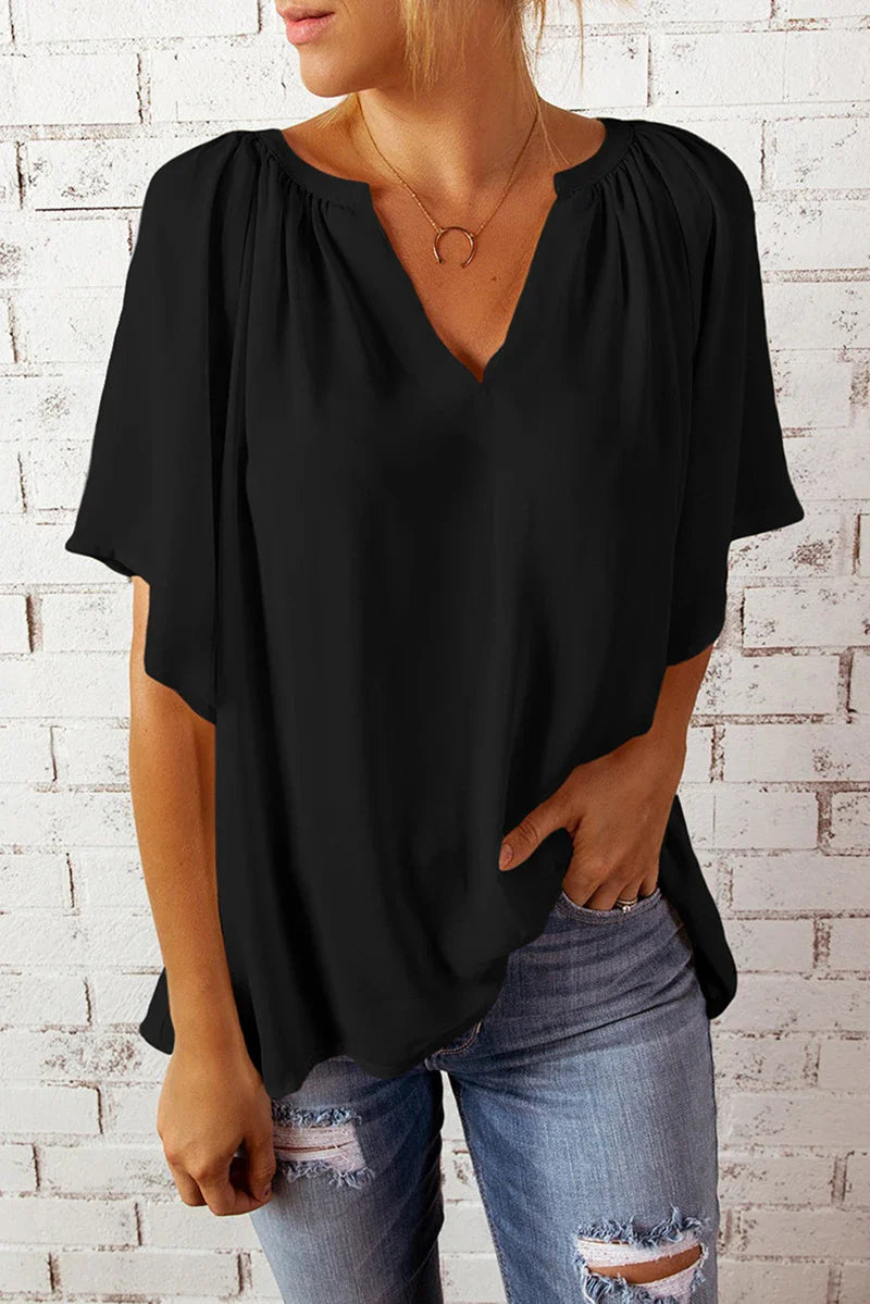 Women's Top with V-Neck – Loose Fit – Breathable Material – Short Sleeves