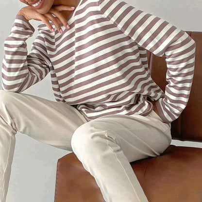 Women's Long-Sleeve T-Shirt – Comfortable Cotton – Classic Stripe Pattern – Relaxed Fit