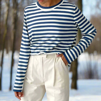 Women's Long-Sleeve T-Shirt – Comfortable Cotton – Classic Stripe Pattern – Relaxed Fit